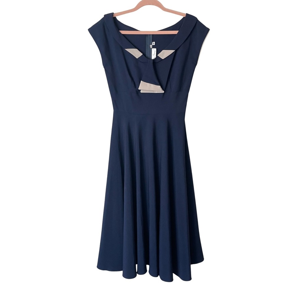 Stop Staring Dress Womens Medium Blue Nautical Rockabilly Pinup Fit Flare Mini